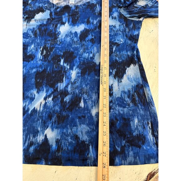Chicos Travelers Women's Blue Patterned Top With Ruched Sleeves Size 3 - Picture 6 of 6
